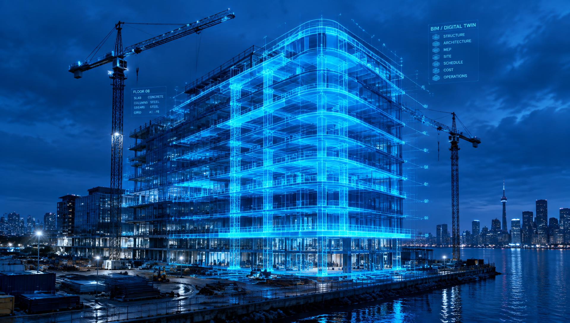 A construction project blending into its BIM digital twin